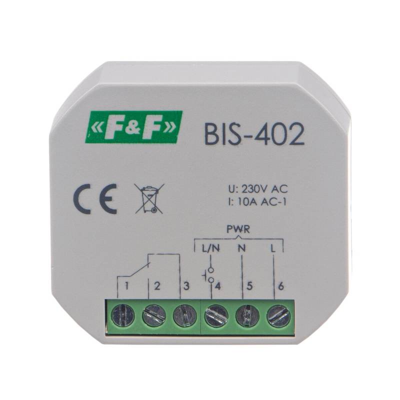 F&F BIS-402 Stromstoßrelais 165V bis 265V AC 10A Unterputzdose 1Wechsler von F&F
