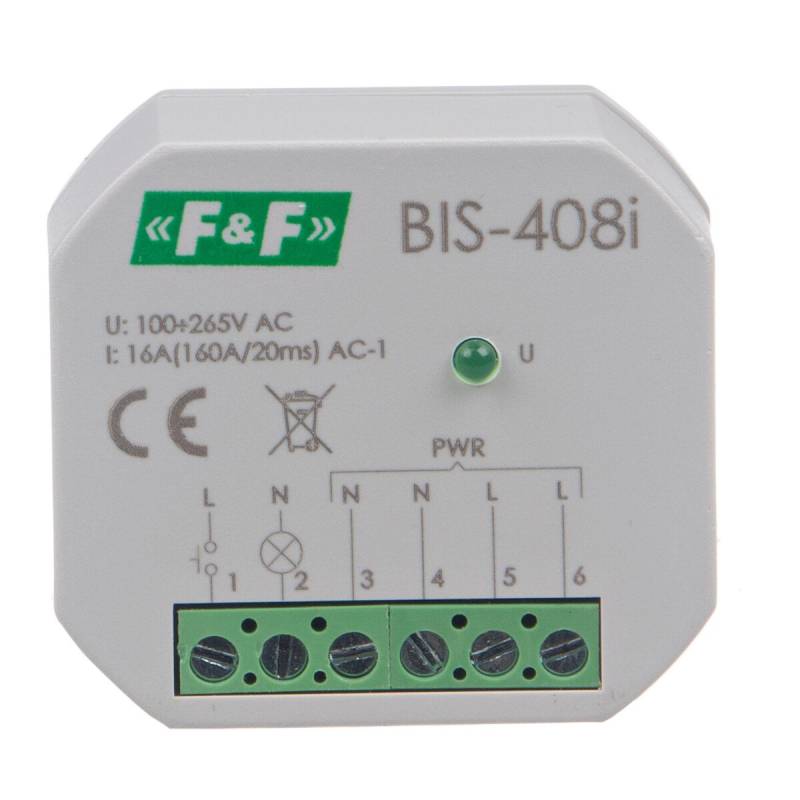 F&F BIS-408-LED Stromstoßrelais 230V AC 16A 1Schliesser für LED Lampen Unterputzdose von F&F