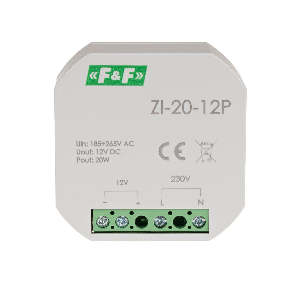 F&F ZI-20-12P Impulsnetzteil 20W 12V DC für Unterputzdose 60mm F&F ZI-20-12P Impulsnetzteil 20W 12V DC für Unterputzdose 60mm von F&F