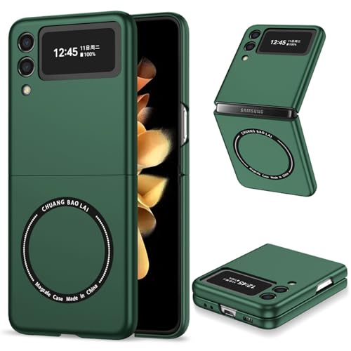 F.QYNing Kompatibel mit Samsung Galaxy Z Flip 3 Case, Magnetische Schutz stoßfeste Harte Abdeckung, Folding Schutz voll schützende Shell Cover Case für Samsung Galaxy Z Flip 3 5G (Grün) von F.QYNing