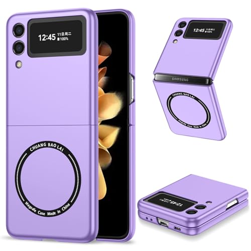 F.QYNing Kompatibel mit Samsung Galaxy Z Flip 3 Case, Magnetische Schutz stoßfeste Harte Abdeckung, Folding Schutz voll schützende Shell Cover Case für Samsung Galaxy Z Flip 3 5G (Lila) von F.QYNing
