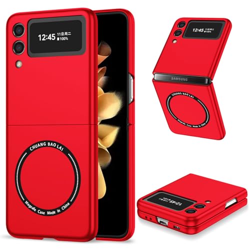 F.QYNing Kompatibel mit Samsung Galaxy Z Flip 3 Case, Magnetische Schutz stoßfeste Harte Abdeckung, Folding Schutz voll schützende Shell Cover Case für Samsung Galaxy Z Flip 3 5G (Rot) von F.QYNing