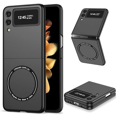 F.QYNing Kompatibel mit Samsung Galaxy Z Flip 3 Case, Magnetische Schutz stoßfeste Harte Abdeckung, Folding Schutz voll schützende Shell Cover Case für Samsung Galaxy Z Flip 3 5G (Schwarz) von F.QYNing