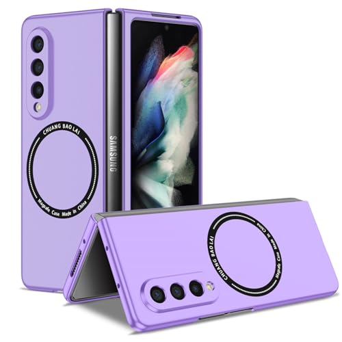 F.QYNing Magnetic Case Kompatibel mit Samsung Galaxy Z Fold 3, Kompatibel für Schutz Shockproof Cover, Folding Shell Cover Case für Samsung Galaxy Z Fold 3 (Lila) von F.QYNing