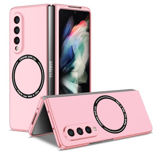 F.QYNing Magnetic Case Kompatibel mit Samsung Galaxy Z Fold 3, Kompatibel für Schutz Shockproof Cover, Folding Shell Cover Case für Samsung Galaxy Z Fold 3 (Rosa) von F.QYNing