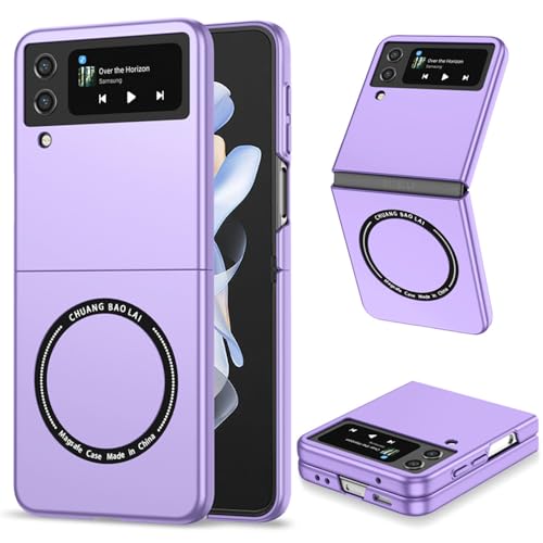 F.QYNing Magnetische Hülle Kompatibel mit Samsung Galaxy Z Flip 4 6.7",Stoßfeste Hülle,Klappbare Schutzhülle Vollschutzhülle Hülle für Samsung Galaxy Z Flip 4 5G (Lila) von F.QYNing