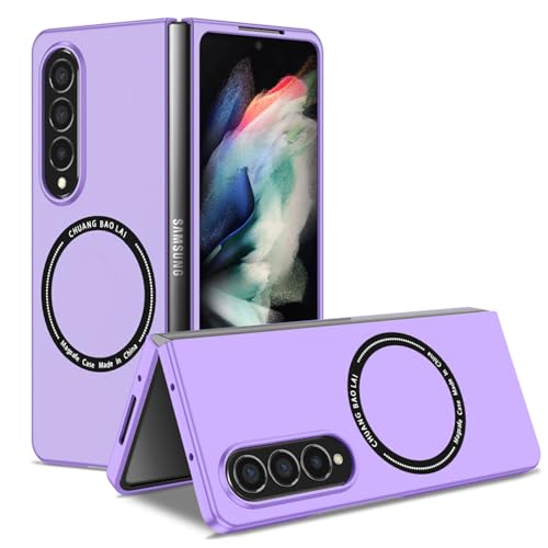 F.QYNing Magnetische Hülle für Samsung Galaxy Z Fold4, Schutzhülle stoßfest, Faltschale Hülle für Samsung Galaxy Z Fold 4 (Lila) von F.QYNing