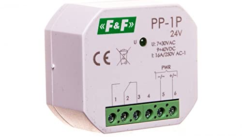Elektromagnetische Relais 1P 16A 7-30V AC/9-40V DC PP-1P-24V f&f 5908312598527 von F2