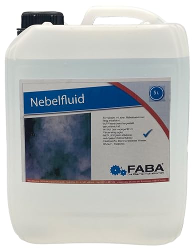 FABA Nebelfluid 5 L, Smoke Fluid, Nebel-Fluid für Nebelmaschine, Laser- und Lichtshow inkl. Ausgießer von FABA