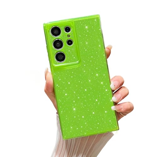 FABSPARK Schutzhülle für Samsung Galaxy S24, niedlich, leuchtender Neon-Glitzer, glänzend, glänzend, stoßfest, für Samsung Galaxy S24 15,5 cm (6,1 Zoll), Hellgrün von FABSPARK