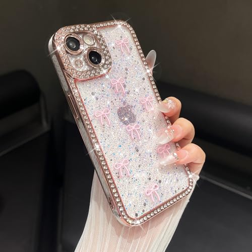 FABSPARK Schutzhülle für iPhone 13, 3D-Schleife, kristallklar, Glitzer, Strass, Pailletten, glänzend, glitzernd, ästhetisch, transparent, weich, für iPhone 13, Rosa / Rosa Schleife FABSPARK Schutzhülle für iPhone 13, 3D-Schleife, kristallklar, Glitzer, Strass, Pailletten, glänzend, glitzernd, ästhetisch, transparent, weich, für iPhone 13, Rosa / Rosa Schleife von FABSPARK