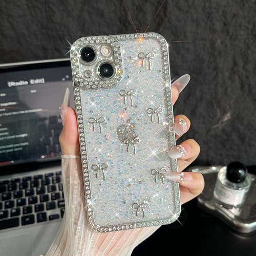 FABSPARK Schutzhülle für iPhone 13 Pro Max, 3D-Hülle, silberfarbene Schleife, kristallklar, Glitzer, Strass, Pailletten, glänzend, funkelnd, ästhetisch, transparent, weich, für iPhone 13 Pro Max FABSPARK Schutzhülle für iPhone 13 Pro Max, 3D-Hülle, silberfarbene Schleife, kristallklar, Glitzer, Strass, Pailletten, glänzend, funkelnd, ästhetisch, transparent, weich, für iPhone 13 Pro Max von FABSPARK
