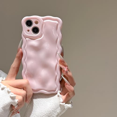 FABSPARK Schutzhülle für iPhone 15 Plus, niedlicher 3D-Effekt, einfarbig, Meteoritenblasen, gewellter Rahmen, weiches TPU, stoßfest, für iPhone 15 Plus 17,5 cm (6,7 Zoll), Cremerosa von FABSPARK