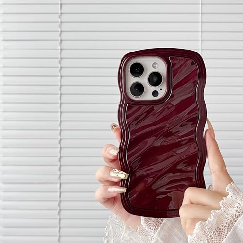 FABSPARK Schutzhülle für iPhone 15 Pro, 3D-Wellenmuster, gewellter Rahmen, glänzend, Schutzhülle für iPhone 15 Pro 6,1 Zoll, Weinrot FABSPARK Schutzhülle für iPhone 15 Pro, 3D-Wellenmuster, gewellter Rahmen, glänzend, Schutzhülle für iPhone 15 Pro 6,1 Zoll, Weinrot von FABSPARK