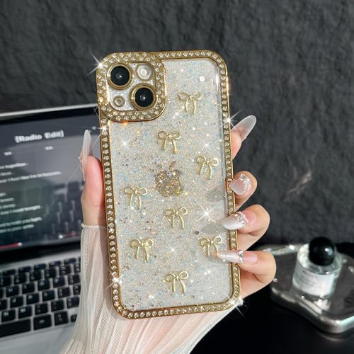 FABSPARK Schutzhülle für iPhone 16 Plus, 3D-Goldschleife, kristallklar, Glitzer, Strass, Pailletten, glänzend, funkelnd, ästhetisch, transparent, weich, für iPhone 16 Plus, goldfarbene Schleife FABSPARK Schutzhülle für iPhone 16 Plus, 3D-Goldschleife, kristallklar, Glitzer, Strass, Pailletten, glänzend, funkelnd, ästhetisch, transparent, weich, für iPhone 16 Plus, goldfarbene Schleife von FABSPARK