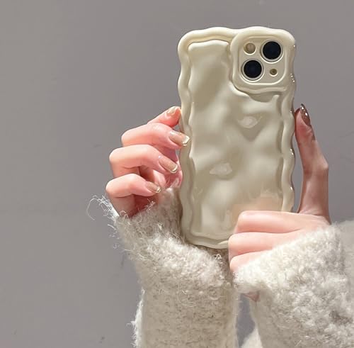 FABSPARK Schutzhülle für iPhone 16 Pro, niedlicher 3D-Effekt, einfarbig, Meteoritenblasen, gewellter Rahmen, weiches TPU, stoßfest, für iPhone 16 Pro 16 cm (6,3 Zoll), Cremeweiß von FABSPARK