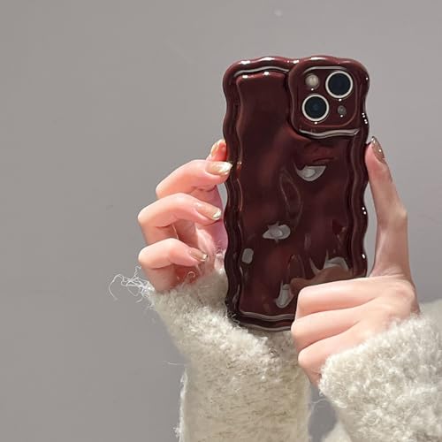 FABSPARK Schutzhülle für iPhone 16 Pro, niedlicher 3D-Effekt, einfarbig, Meteoritenblase, Wasser, gewellter Rahmen, weiches TPU, stoßfest, für iPhone 16 Pro 6,3 Zoll, Weinrot von FABSPARK
