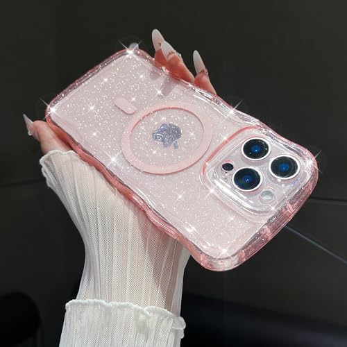 FABSPARK Schutzhülle für iPhone 16 Pro Max, kompatibel mit MagSafe, magnetischer, klarer, gewellter Rahmen, Wellen-Hülle mit funkelndem Glitzer, transparentes Acryl, hartes Polycarbonat für iPhone 16 von FABSPARK
