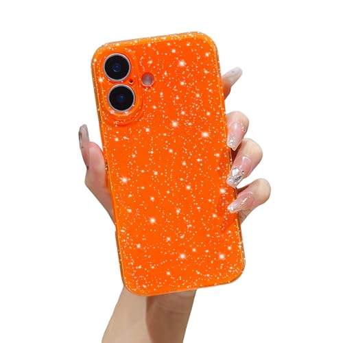 FABSPARK Schutzhülle für iPhone 16e, super süß, leuchtender Neon-Glitzer, glänzend, stoßfest, schlanker Kameraschutz für iPhone 16e, 15,5 cm (6,1 Zoll), Orange von FABSPARK
