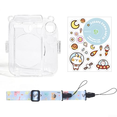 Transparente Kamera-Abdeckung für Instax Mini 12 mit Schultergurt, PC-Materialschutz (Schwarz + Weiß) von FACAIIO