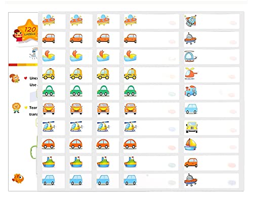 FACATH 120 Stück Babyflaschen-Etiketten für Kindertagesstätten, Namensschilder für Kindertagesstätten, Selbstlaminierend, Beschreibbar, Namen Etiketten Sticker (Wagen) von FACATH