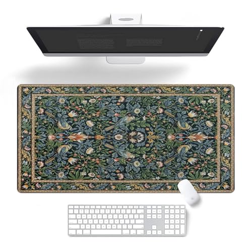 Mauspad mit Blumenmotiv und Vögeln, Boho-Vintage-Stil, botanische Computer-Schreibtischunterlage, XL-Gaming-Mauspad, 80 x 40 cm, großes Tastatur-Mauspad mit rutschfester Gummiunterseite Mauspad mit Blumenmotiv und Vögeln, Boho-Vintage-Stil, botanische Computer-Schreibtischunterlage, XL-Gaming-Mauspad, 80 x 40 cm, großes Tastatur-Mauspad mit rutschfester Gummiunterseite von FADALO