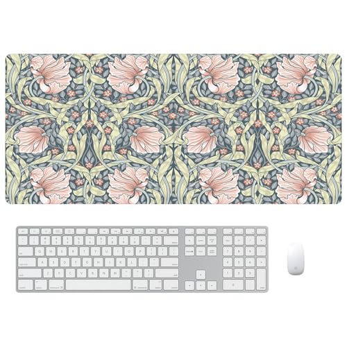 William Morris Mauspad mit Blumenmuster, Vintage-Blumenmuster, XL-Gaming-Mauspad, 80 x 40 cm, Schreibtischunterlage für den Schreibtisch mit rutschfester Gummiunterseite, blau/rosa Tastaturmatte für William Morris Mauspad mit Blumenmuster, Vintage-Blumenmuster, XL-Gaming-Mauspad, 80 x 40 cm, Schreibtischunterlage für den Schreibtisch mit rutschfester Gummiunterseite, blau/rosa Tastaturmatte für von FADALO