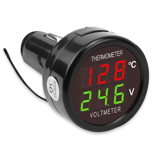 Voltmeter 12V Auto Digitales Thermometer Auto 2 IN 1 Digital Anzeige Spannung Temperatur Batteriewächter Tester Meter Voltmesser für SUV PKW LKW Wohnmobil von FAELNK