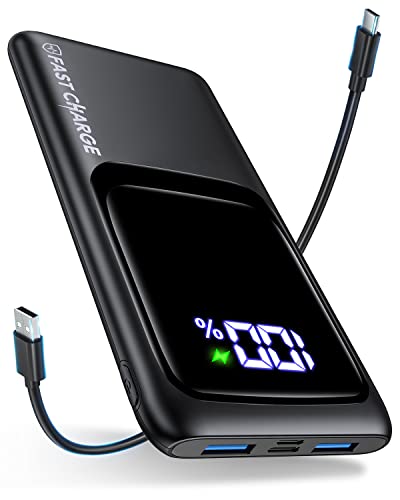 FAHEFANA Externer Akku, 10.000 mAh, ultradünn & kompakt Power Bank, 3 A USB-C Eingang/Ausgang & 2 USB-A-Ausgänge, tragbares Ladegerät mit LED-Anzeige, kompatibel mit iPhone 15 14 Samsung S23 Xiaomi von FAHEFANA