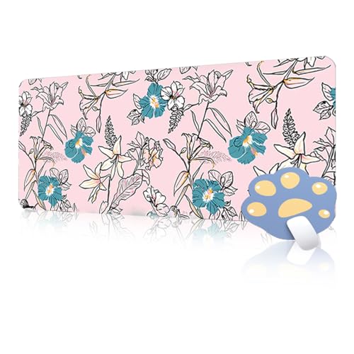 FAIRYGATE Gaming Pad XXL Mousepad 900x400 Rosa Gaming Pinke Blume Große Mouse Pad XXL Schreibtisch Pad Weiche Glatt Oberfläche und Anti Rutsch Gummi Basis für Frauen Mädchen und Man B6713-L von FAIRYGATE
