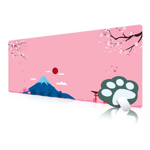 FAIRYGATE Keyboard Pad Schreibtisch Deko Rosa Mauspad für Damen Japanische Kirschblüten Blumenlandschaft Großes Gaming Desk Mat Verlängertes XL Schreibtischunterlage B5803-L von FAIRYGATE