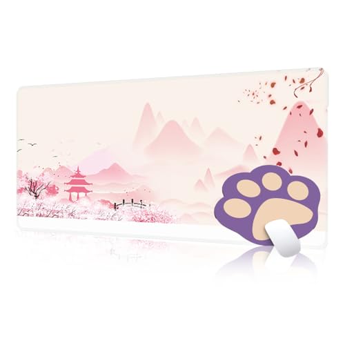 FAIRYGATE Mauspad Gaming XXL Desk Pad Mousepads Sakura XXL Japanische Kunst Überdimensionales rutschfeste Gummimatten Gaming Mauspad für Tisch Desktop Computer PC 900 x 400 mm B6509-L von FAIRYGATE