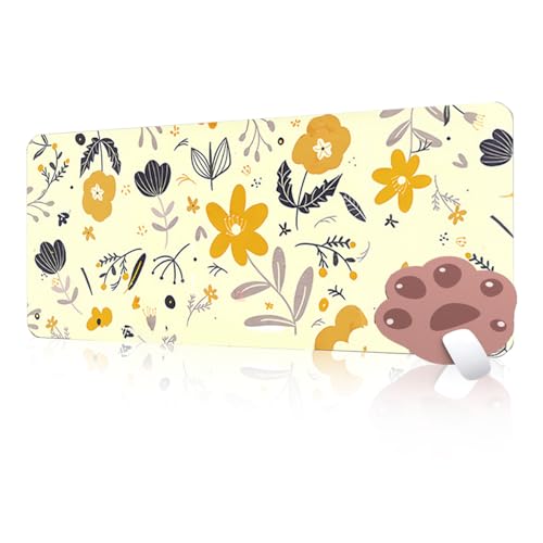 FAIRYGATE Mouse Pad Gaming Schreibtisch Matte Cute Mousepads Gaming XXL Mousepad 600 x 300 x 3 mm Weiße Blumen Groß Mauspad Vernähte Kanten Anti Rutsch Haltbarkeit für PC Laptop Bürotisch B6709-M von FAIRYGATE