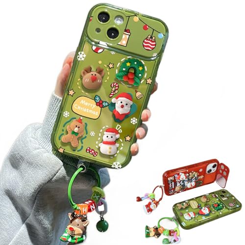 Weihnachtsbaum mit Anhänger Flip Mirror Case Cover für iPhone 15/14/13/12 Pro Max Christmas Phone Case (12,Green) von FAIRZ