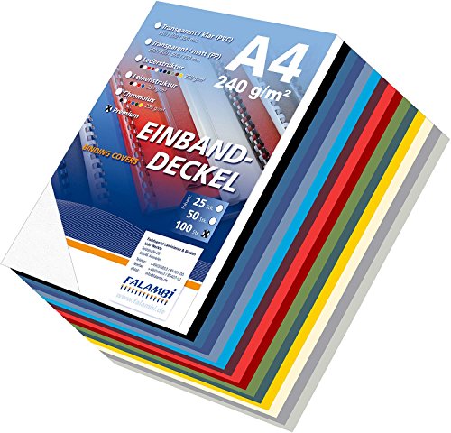 100 Einbanddeckel Falambi/PREMIUM 240 - mix, Sortiment 10 Farben, Rückenkartons in Lederstruktur für Bindemaschine, Farbmix von FALAMBI