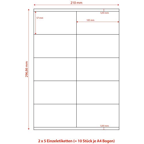 1000 Stk. Etiketten Labels selbstklebend weiß 105 x 57mm auf DIN A4 von FALAMBI