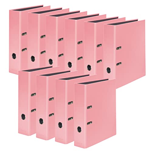 Original Falken 10er Pack PastellColor-Ordner. Made in Germany. 8 cm breit DIN A4 Pastell-Farbe Flamingo-Pink Ringordner Aktenordner Briefordner Büroordner Plastikordner Schlitzordner Motivordner von FALKEN