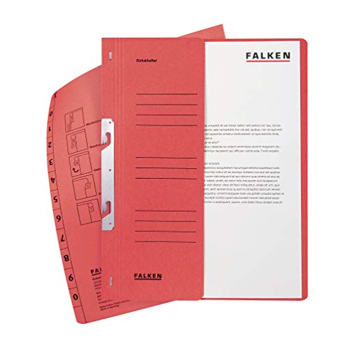 Original Falken 50er Pack Einhakhefter. Made in Germany. Aus Recycling-Karton mit halbem Vorderdeckel und Behördenheftung für DIN A4 rot Hefter Sammelmappe Dokumentenmappe von FALKEN