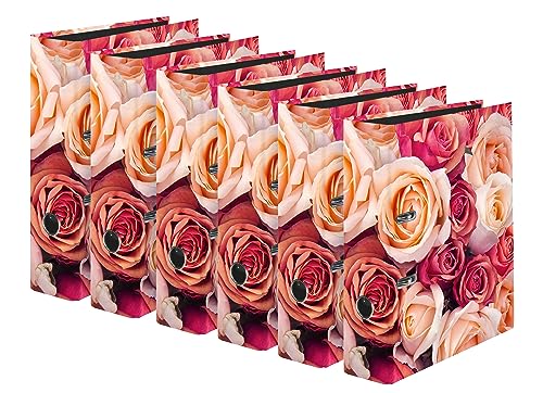 Original Falken 6er Pack Motiv-Ordner Rose. Made in Germany. 8 cm breit DIN A4 Ringordner Aktenordner Briefordner Büroordner Plastikordner Motivordner von FALKEN