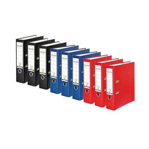 Original Falken 9er Pack PP-Color Ordner. Made in Germany. 8 cm breit DIN A4 farbig sortiert in schwarz blau rot Vegan Kunststoff-Ordner Ringordner Aktenordner Briefordner Original Falken 9er Pack PP-Color Ordner. Made in Germany. 8 cm breit DIN A4 farbig sortiert in schwarz blau rot Vegan Kunststoff-Ordner Ringordner Aktenordner Briefordner von FALKEN