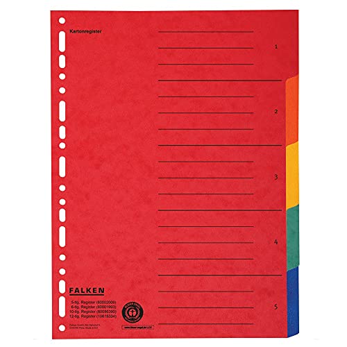 Original Falken Karton-Register überbreit für DIN A4+ 24,5 x 30 cm volle Höhe mit Organisationsdruck 5-teilig vollfarbig zur Ablage von Prospekt- und Klarsichthüllen von FALKEN