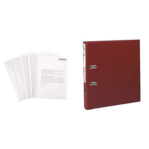 Set aus: Original Falken 100er Pack Economy PP-Kunststoff Prospekthüllen. Für DIN A4 & Exacompta 53104E Premium Kunststoff-Ordner Prem´Touch Office. 5 cm schmal DIN A4 MAXI bordeaux von FALKEN