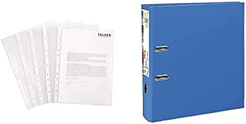 Set aus: Original Falken 100er Pack Economy PP-Kunststoff Prospekthüllen. Für DIN A4 & Exacompta 53142E Premium Kunststoff-Ordner Prem´Touch Office. 8 cm breit DIN A4 MAXI blau von FALKEN