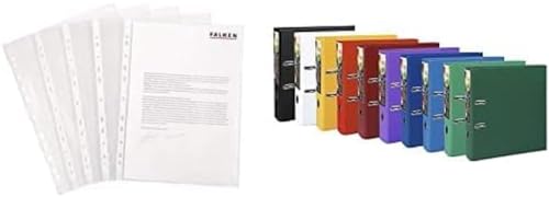 Set aus: Original Falken 100er Pack Economy PP-Kunststoff Prospekthüllen. Für DIN A4 & Exacompta 53374E Premium 10er Pack Kunststoff-Ordner Prem´Touch Office. 8 cm breit DIN A4 MAXI farbig sortiert von FALKEN