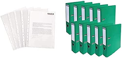 Set aus: Original Falken 100er Pack Economy PP-Kunststoff Prospekthüllen. Für DIN A4 & Exacompta 53743E 10er Pack Premium PVC-Ordner Prem´Touch. 7 cm breit DIN A4 farbig grün von FALKEN