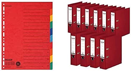 Set aus: Original Falken Karton-Register überbreit A4 24 x 29,7 cm mit Organisationsdruck 10 tlg 2x5 Farben & 10er Pack Falken Chromocolor Premium-Ordner Kunststoffbezug 8 cm breit A4 bordeaux von FALKEN