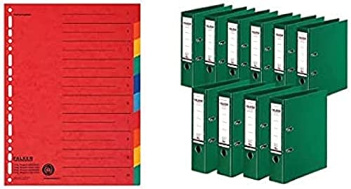 Set aus: Original Falken Karton-Register überbreit A4 24 x 29,7 cm mit Organisationsdruck 10 tlg 2x5 Farben & 10er Pack Falken Chromocolor Premium-Ordner Kunststoffbezug 8 cm breit A4 grün von FALKEN