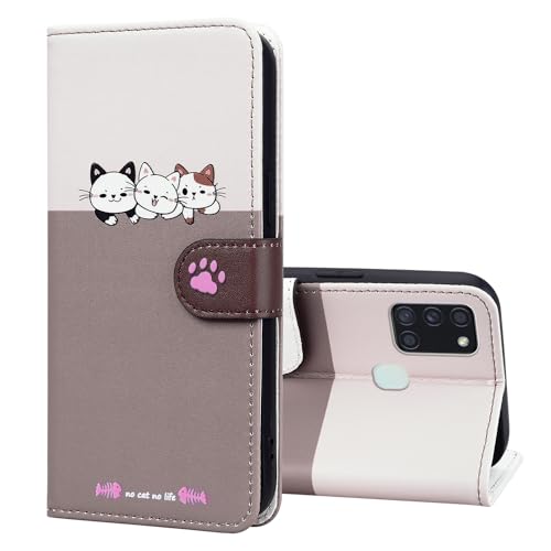 FALUWONRU Handyhülle für Samsung Galaxy A21s Niedliche Cartoon Cat Hülle mit Kartenfächern Geldbörse Leder Tasche Aufstehfunktion Flip Case Geeignet für Frauen Schutzhülle,Khaki&Curry FALUWONRU Handyhülle für Samsung Galaxy A21s Niedliche Cartoon Cat Hülle mit Kartenfächern Geldbörse Leder Tasche Aufstehfunktion Flip Case Geeignet für Frauen Schutzhülle,Khaki&Curry von FALUWONRU