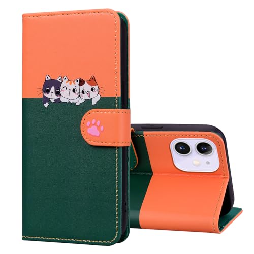 FALUWONRU Handyhülle für iPhone 12/12 Pro Niedliche Cartoon Cat Hülle mit DREI Kartenfächern und Geldbörse Leder Tasche Aufstehfunktion Flip Case Geeignet für Frauen Schutzhülle,Orange&Dunkelgrün FALUWONRU Handyhülle für iPhone 12/12 Pro Niedliche Cartoon Cat Hülle mit DREI Kartenfächern und Geldbörse Leder Tasche Aufstehfunktion Flip Case Geeignet für Frauen Schutzhülle,Orange&Dunkelgrün von FALUWONRU