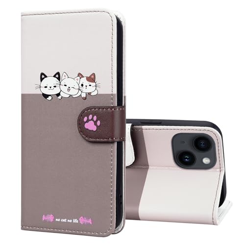 FALUWONRU Handyhülle für iPhone 13 Niedliche Cartoon Cat Hülle mit DREI Kartenfächern und Geldbörse Leder Tasche Aufstehfunktion Flip Case Geeignet für Frauen Schutzhülle,Khaki&Curry FALUWONRU Handyhülle für iPhone 13 Niedliche Cartoon Cat Hülle mit DREI Kartenfächern und Geldbörse Leder Tasche Aufstehfunktion Flip Case Geeignet für Frauen Schutzhülle,Khaki&Curry von FALUWONRU